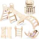 Norbee Pikler Triangle Set Foldable Wooden Toddler Climbing Toys Indoor, Playground Jungle Gym for Kids, Montessori Climbing Set for Toddlers