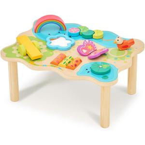 Monlurd Montessori Wooden Activity Center & Play Table for Baby to Toddlers, Activity Table with Motor Skill Development, Daycare Essentials for Early Learning