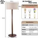 62" Tall Rustic Wood Floor Lamp for Living Room, Farmhouse Walnut Wood Floor Lamps with Linen Shade, UL Listed Standing Lamps with Wooden Base for Bedroom, Corner, Living Room, Office, Beige Shade