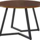 OSP Home Furnishings Metro Mid-Century Modern Round Dining Table with Black Metal Base, 45-inches, Oak Veneer Top