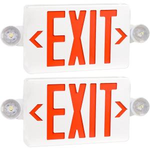 OSTEK 2 Pack Red LED Exit Sign with Emergency Lights, Two Adjustable Head Emergency Exit Lights with Battery Backup, Dual LED Lamp ABS Fire Resistance UL-Listed 120-277V