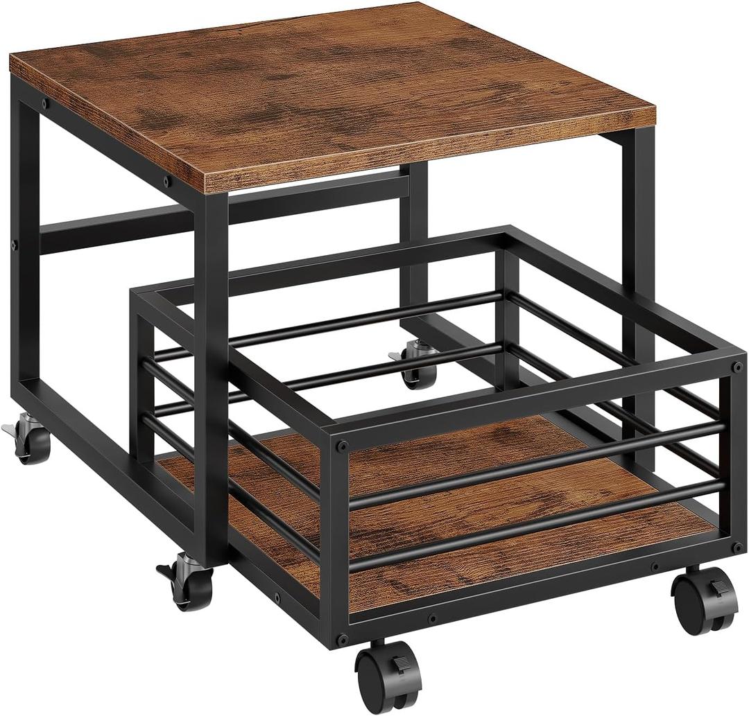 HOOBRO End Table, Mini Fridge Stand with Storage, Mini Fridge Cabinet with Wheels and Adjustable Feet, Sturdy Metal Frame, for Living Room, Bedroom, Office, Rustic Brown and Black BF155TL01, 19.7"L x 19.7"W x 17.3"H