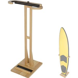 Surfboard Stand Racks, Indoor Display Stand Shortboard and Longboard Organizer Floor-Standing Design, Storage & Display for Surfboard and Skimboard, Polished Beach Wooden, Brown
