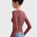 PUMIEY Women's Long Sleeve T Shirts Scoop Neck Slim Fit Going Out Tops Double Lined Basic Tee Smoke Cloud Collection (L)