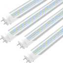 JESLED 4FT LED T8 Type A+B Tube Lights, 24W(65W Equivalent), 3200LM, 6000K, Single or Double End Powered, Plug and Play or Ballast Bypass, 4 Foot T10 T12 Fluorescent Bulbs Replacement, Clear(4-Pack)