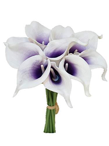 Sweet Home Deco Latex Real Touch 15" Artificial Calla Lily 10 Stems Flower Bouquet for Home/Wedding (Purple) 2 Pcs