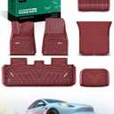YHTAUTO for Tesla Model Y 2025 2024 2023 2022 2021 2020 Floor Mats & Cargo Liners, (5-Seat, NOT Fit Model Y Juniper), All Weather Car Mats, 1st & 2nd Row & Frunk Rear Trunk Mat, Set of 6, Red
