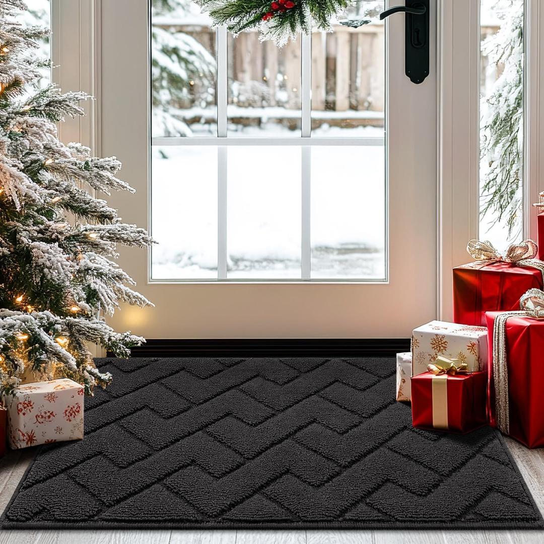hicorfe Front Door Mat Indoor Entrance,20"x31.5" Absorbent Dirt Resist Welcome Door Mats,Stain and Fade Resistant,Non Slip Backing Entry Mat Doormat for Entryway(Charcoal)