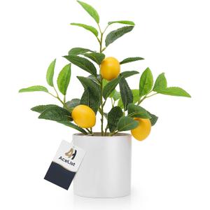 AceList Nearly Natural Small Fake Lemon Tree for Lemon Decor, 14.6 Inches Artificial Lemon Tree with White Pot Potted Plant Perfect for Kitchen, Home, Indoor