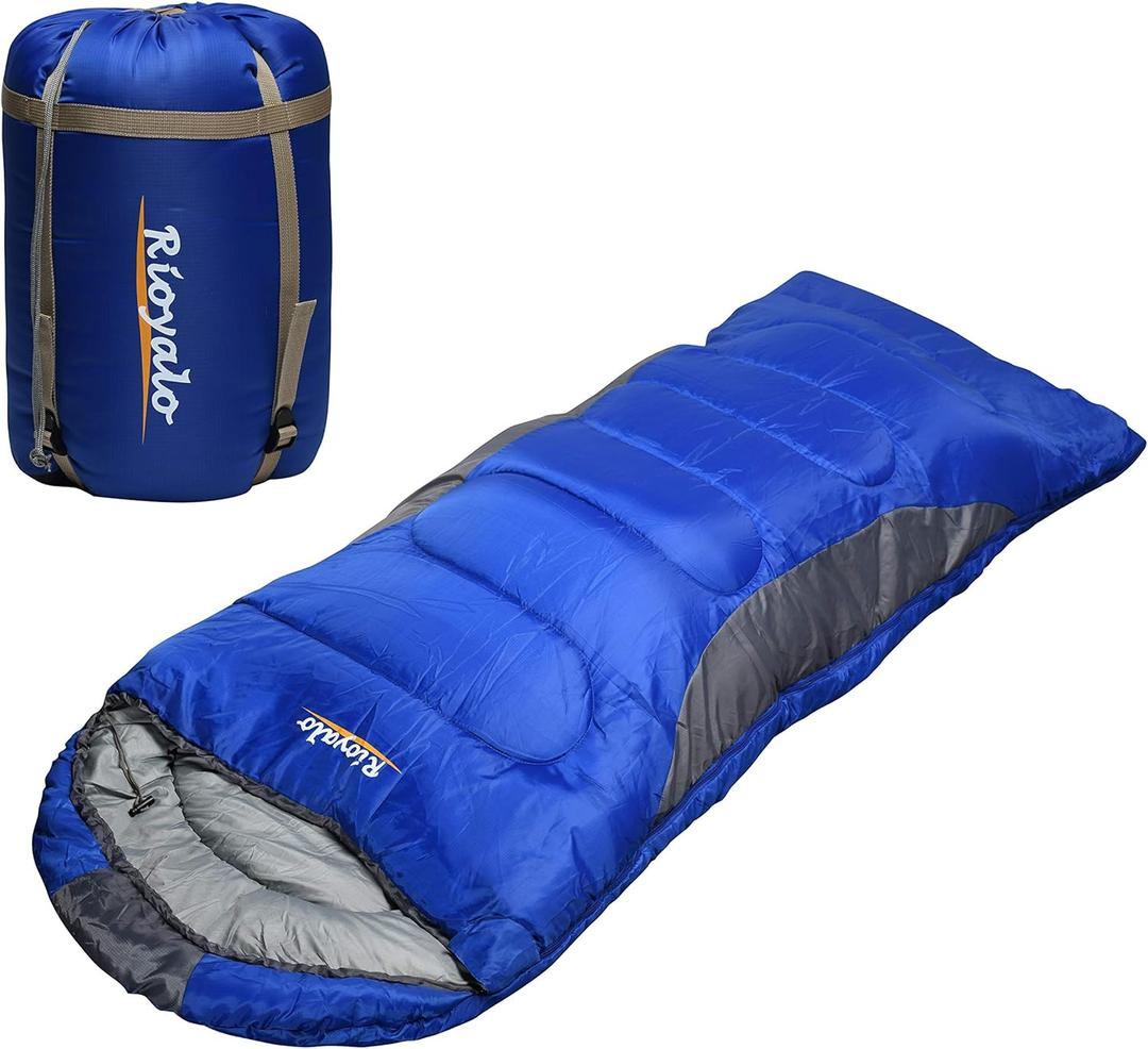 0 Degree Winter Sleeping Bags for Adults Camping (450GSM) - Temp Range (5F–32F) Portable Waterproof Compression Sack- Camping Sleeping Bags for Big and Tall in Env Hoodie: Backpacking Hiking 4 Season, Blue