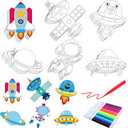 Gemscream 30 Pcs Outer Space Crafts for Kids Color Your Own Space Magnets DIY Coloring Magnet Cutouts Kits for Party Kids Gift for School Classroom Ornament Decorations