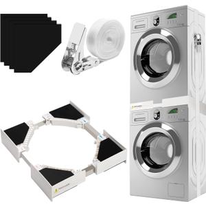 Universal Washer Dryer Stacking Kit, 21/22/23/24/25/26/27 Inch Washer and Dryer Stackable, Adjustable Stacking Kit for Dryer Machine and Washing, Connecting Frame with Ratchet Strap