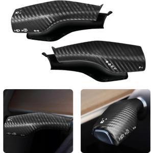 Steering Lever Cover for Tesla Model 3 Model Y 2017-2024, Carbon Fiber Pattern Car Gear Shift Cover, Steering Wheel Cover Tesla Model 3 Model Y 2024 Accessories(Matt Carbon Fiber Pattern)