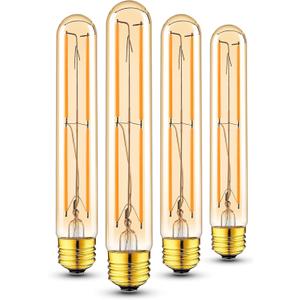 Tubular Light Bulb 7.3 Inch Dimmable T10 LED Bulb E26 6W 60 Watts Edison Bulbs Amber 2200K Warm White,185mm Long for Wall Sconces, Pendant, Livingroom, 4-Pack