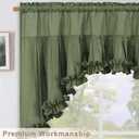 Likiyol Linen Valances for Windows Farmhouse Ruffle Swag Valance Rustic Country Window Valances Light Filtering Kitchen Curtains Rod Pocket Valance Curtains for Bathroom Cafe, Green, 60" W x 36" L