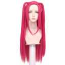 ColorGround Long Straight Hot Pink Cosplay Wig with 2 Ponytails for Women Halloween Party Costume