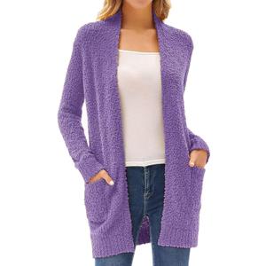GRACE KARIN Long Cardigan Sweaters for Women, Open Front Fuzzy Winter Coat, Chunky Knit Winter Clothing with Pockets. M Size
