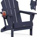 MUCHENGHY Folding Adirondack Chairs, Patio Chairs, Lawn Chairs, Outdoor Chair, Adirondack Chair Plastic, Fire Pit, Weather Resistant with Cup Holder for Deck, Backyard, Garden(Dark Navy Blue), 20.87 inches x 34.84 inches x 6.1 inches