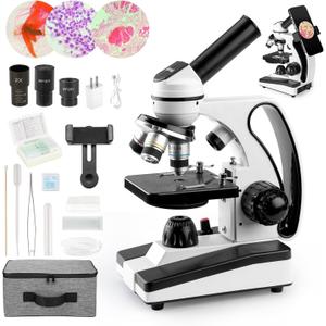 Microscope for Adults Kids 40X-2000X Compound Monocular Microscope for Students School Laboratory Home Education with Slides Set Phone Adapter