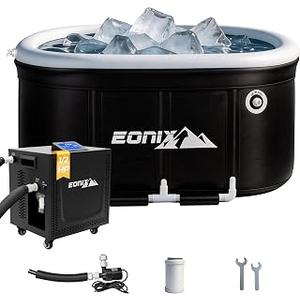 Upgraded 1/2 HP Cold Plunge Chiller & 123Gal Ice Bath Tub Combo – Rapid Cooling to 42°F with Built-in Filter & External Pump, Body Recovery System for Athletes, Home Gym & Outdoor (1/2HP KIT)