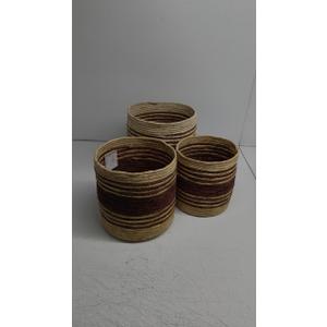 Pack of 3 Straw Round Cylinder Baskets