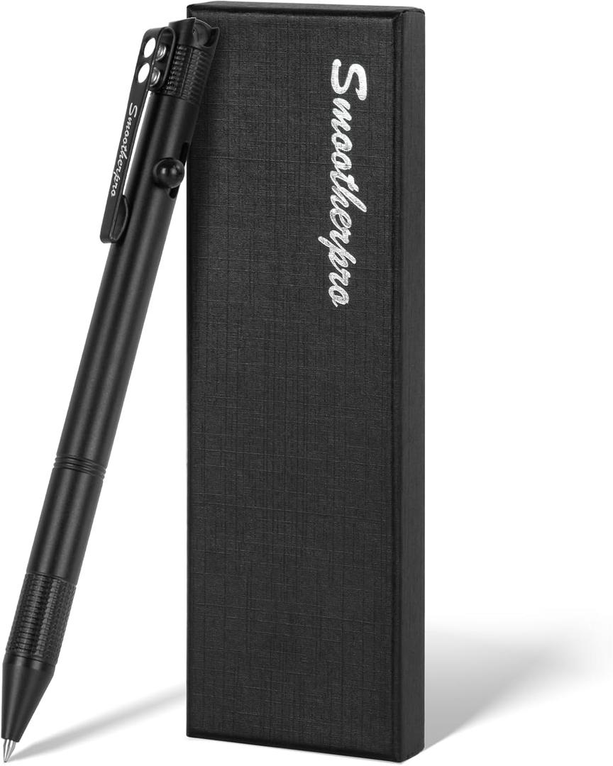 SMOOTHERPRO Bolt Action Pen, Stainless Steel Ballpoint Pen with Pocket Clip, Compatible with Pilot G2 Refill, Decompression Tactical Pen for EDC Signature Office Business, Black