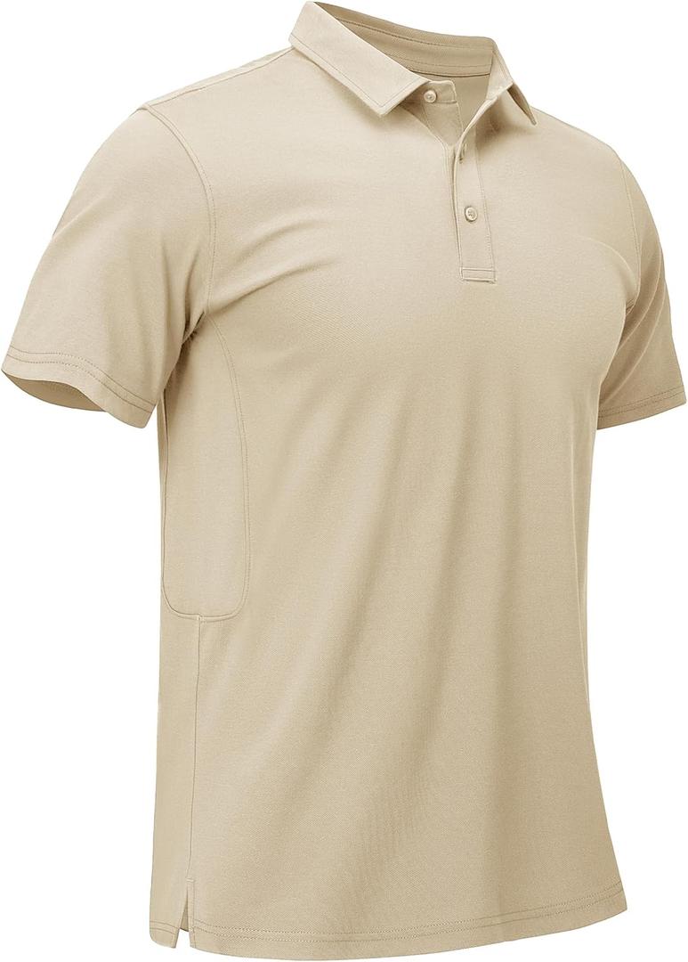 MAGCOMSEN Men's Polo Shirts Short Sleeve Cotton Pique Golf Shirt Casual Collared Shirt Lightweight Work Shirts with 3 Buttons (X-Large, Khaki)