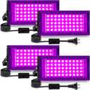 50W 4Pack Black Light for Glow Party, IP65 Waterproof,385-400nm Wavelength,with Plug and Switch,for Halloween Decorations,Body Painting,Birthday Party,Classroom,Stage Lighting