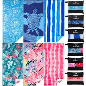 6 Pack Lightweight Thin Beach Towel Oversized 71"x32" Big Extra Large Microfiber Sand Free Towels for Adult Quick Dry Travel Camping Beach Accessories Vacation Essential Gift Turtles Shell Stripe Leaf
