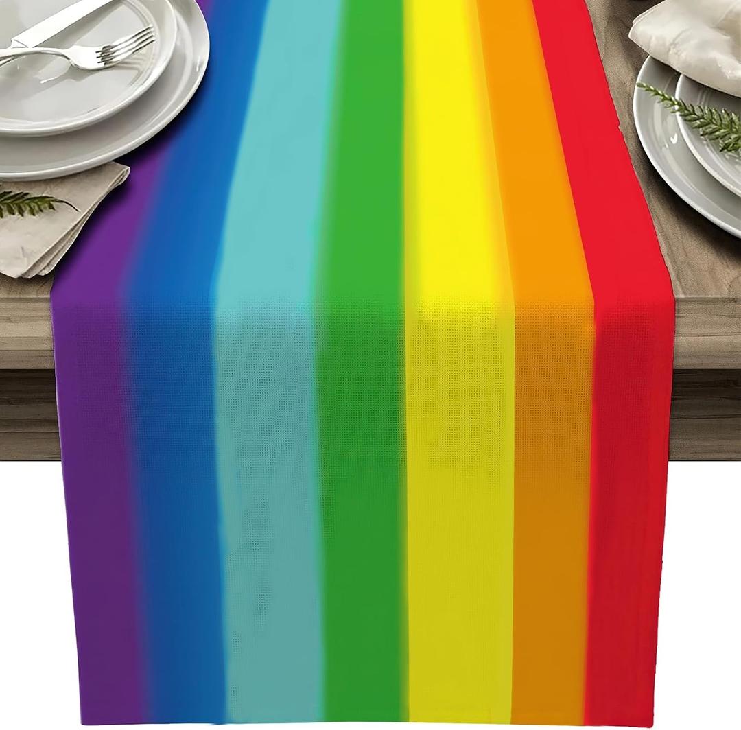Rainbow Table Runner Pride Day Tablecloth Party Decoration Rainbow Stripes Disposable Table Covers for LGBT Gay Carnival Pride Home Dinning Room Decor Party Supplies 13 x 70 Inch
