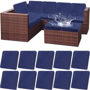 HEBE Outdoor Patio Cushion Covers Set of 10 Waterproof Stretch Seat Cushion Cover for Patio Furniture Clearance Outdoor Sofa Cushion Cover Replacement Couch Slipcovers Chair Seat Cover (Navy Blue)