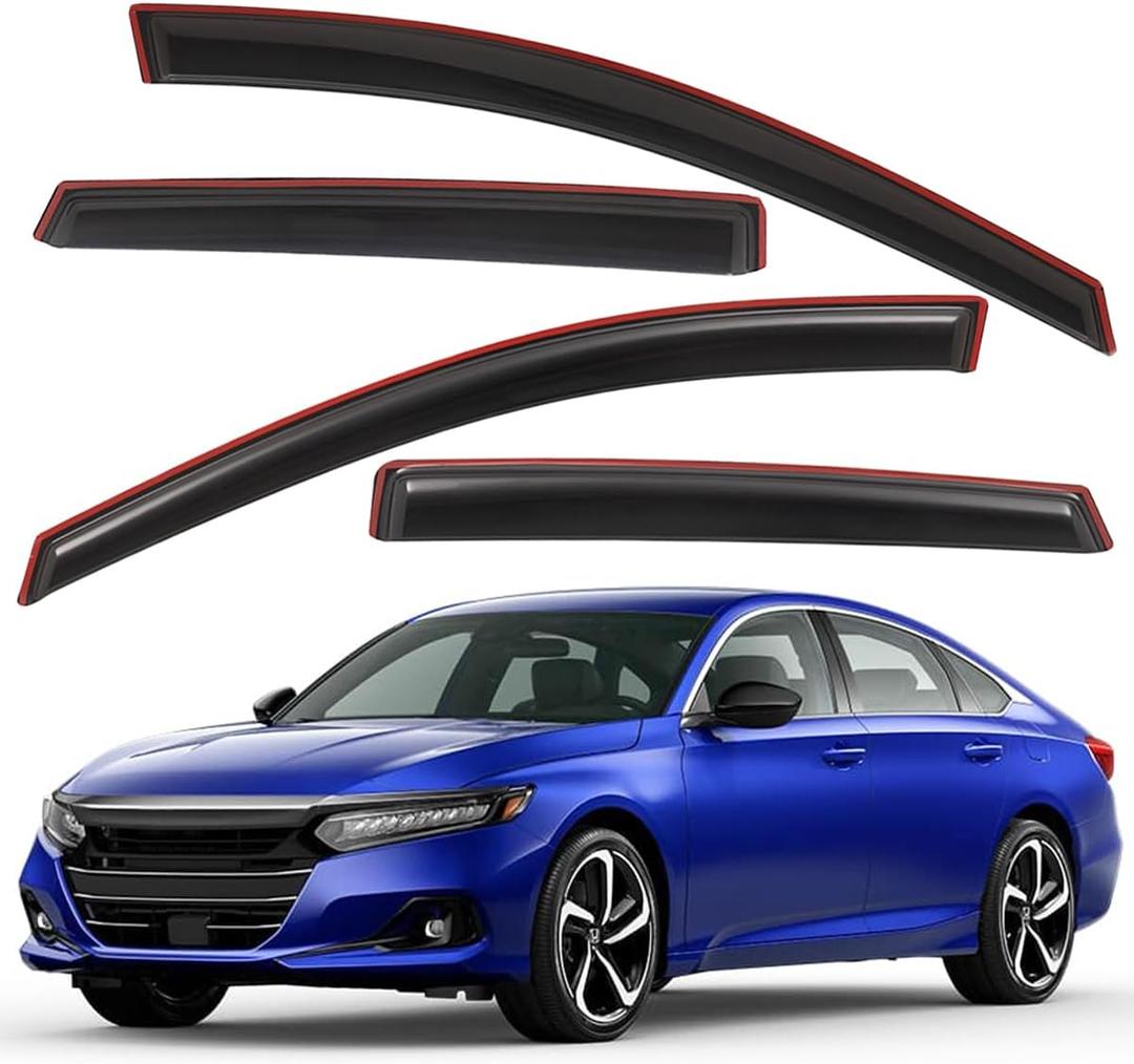 Lightronic Extra Durable Clip-on in-Channel Auto Vent Window Visor, Fits 2018-2022 Honda Accord Sedan, UV Protection Rain Guard, Original Wind Deflector, No-Drill Easy Install, Dark Smoke, 4-Pcs
