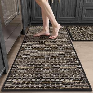 Kitchen Rugs Sets of 2-Non Slip Kitchen Mats for Floor-Thick Stain Resistant Vintage Kitchen Floor Mat Runner Carpet for Hallways Entryway Laundry Room WashableBlack 20"x47"+20"x32"
