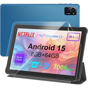 10 inch Android Tablet: Octa-Core, 7000mAh, with Stand Case, IPS HD Display, Wi-Fi 6, OTG, Metal Body  Fast & Portable Tablet for Work & Entertainment, 2-Year Protection, 8GB RAM 64GB, Android 15