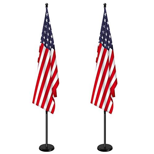 iElyiEsy 2 Pack 6FT Indoor Flagpole Kit with Black Ball Topper, Sectional Flag Pole with Round Base Stand, Premium Aluminum Pole Heavy Duty Flag Pole with US Flag for Schools, Office, Hall