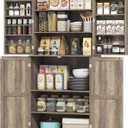 72" Farmhouse Kitchen Pantry Cabinet, Freestanding Tall Storage Cabinet with 4 Barn Doors, 4 Adjustable Shelves and 8 Door Shelves, Gray Wash