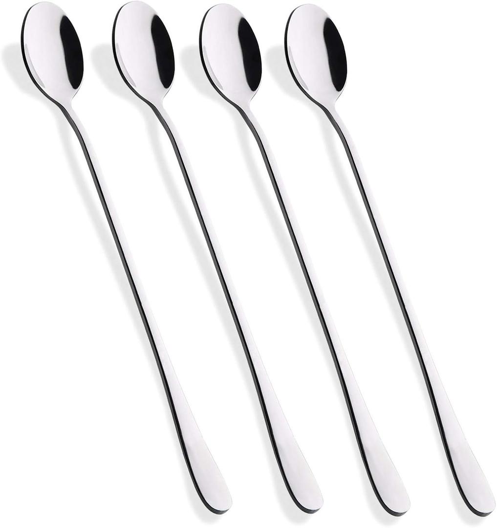 Hiware 9-Inch Long Handle Iced Tea Spoon, Coffee Spoon, Ice Cream Spoons, Stainless Steel Cocktail Stirring Spoons, Set of 4 (Silver)