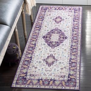 Amearea Vintage Design Area Rugs for Living Room, 2x6 Machine Washable Floral Collection Traditional Bedroom Rug, Low Pile Cute Kids Room Print Carpet, No Slip Office Kitchen Home Decor, Purple