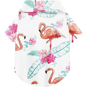Hawaiian Dog Shirt Lightweight and Breathable Summer T-Shirt with Tropical Prints, Fun Beach Outfit for Small, Medium, and Large Dogs, Perfect for Hot Days and Outdoor Vacation.Flamingo M