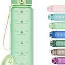 32oz Water Bottle with Time Marker, Motivational Drinking Bottle with Strap, BPA-Free Leak-Proof, Encouraging Water Bottle Time to Drink Water for Gym School Office Travel (Light Green)