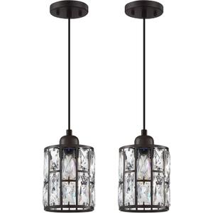2 Pack 1 Light Modern 5.3" Crystal Hanging Kitchen Island Ceiling Pendant Light Fixture,Oil Rubbed Bronze Finish for Bar, Dining Room,Over