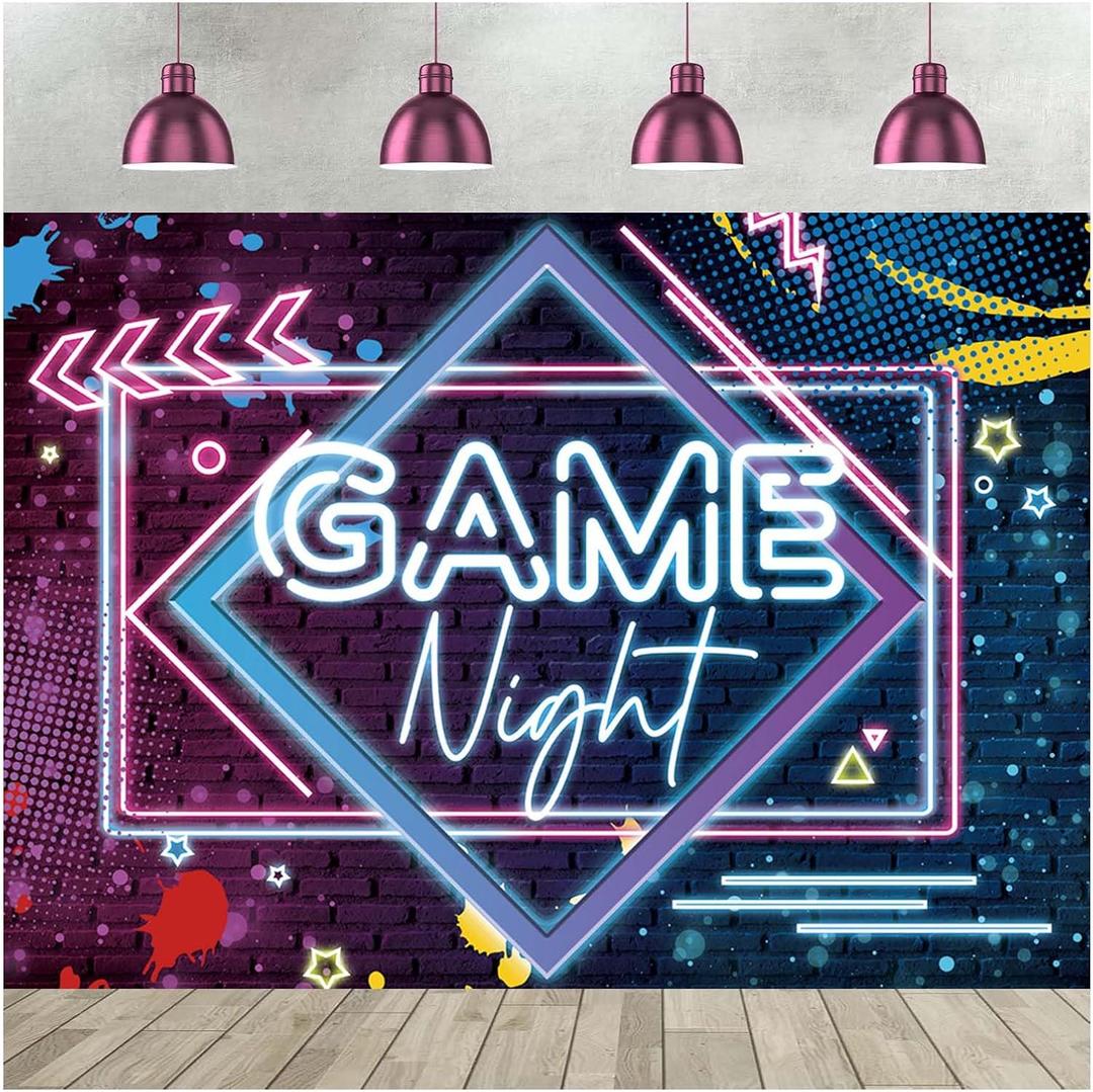 Yongqian 7x5ft Game Night Theme Photography Backdrop Neon Glow Backdrop Birthday Party Decoration Sleepover Prom Gaming Party Decor Photo Studio Props