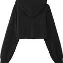Hilinker Womens Casual Cropped Hoodies Half Zip Sweatshirt Long Sleeve Pullover Tops Black Small