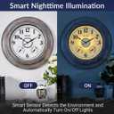 Andy Star 21 Inch Large Luminous Outdoor Wall Clock and Temperature for Patio, Pool, Oversized Round Wall Clocks Waterproof, Vintage Brushed Gray Oak Wooden Finish Silent Non Ticking