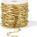 [33 FT] Gold Paperclip Chains Roll, 3.8mm Wide 14K Gold Plated Brass Paperclip Link Chains Spool Bulk for Jewelry Making