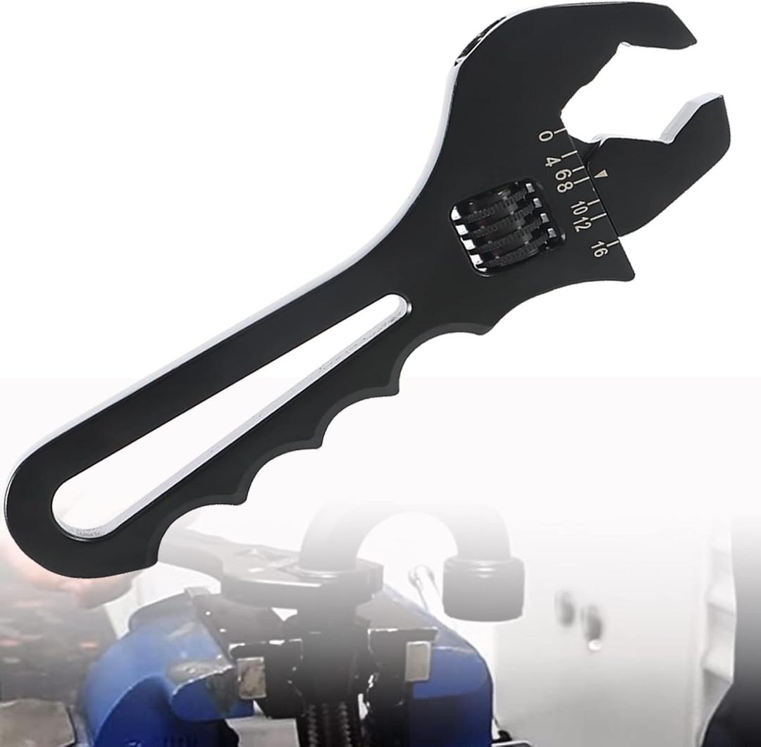 AN3-16AN Wrench Adjustable Aluminum Fitting Wrench Tool Set for An Hose Fitting Adapter End Black
