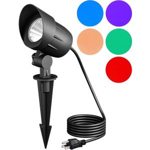 EDISHINE Christmas 120V Spotlight Outdoor, Plug in Outdoor LED Spot Light with 5 Lenses, 10W 900LM 5000K, One-Piece Die-cast Aluminum, IP65 Landscape Lighting for Holiday Yard Flag Tree