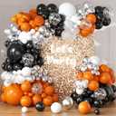 Orange and Black Balloons Arch Kit 164pcs Orange Black White and Chrome Silver Confetti Balloons for Baby Shower Graduation Halloween Fall Themed Birthday Party Decorations