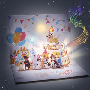 Birthday Cards Dog Funny Blowable Candle 3D Pop up Greeting Card with Lights & Woof Music Birthday Gifts Card for Dog Lovers Women Men Kids Mom Dad