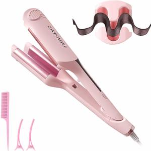 Curling Iron Crimper Hair Tool - ZWIKAGEF Hair Crimper Curling Wand, Curling Iron with Ceramic 3 Barrel for Short Hair Women, Dual Voltage, Anti-Scald, 1.25 Inch